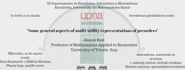 Conferencia: \"Some general aspects of multi-utility representations of preorders\"